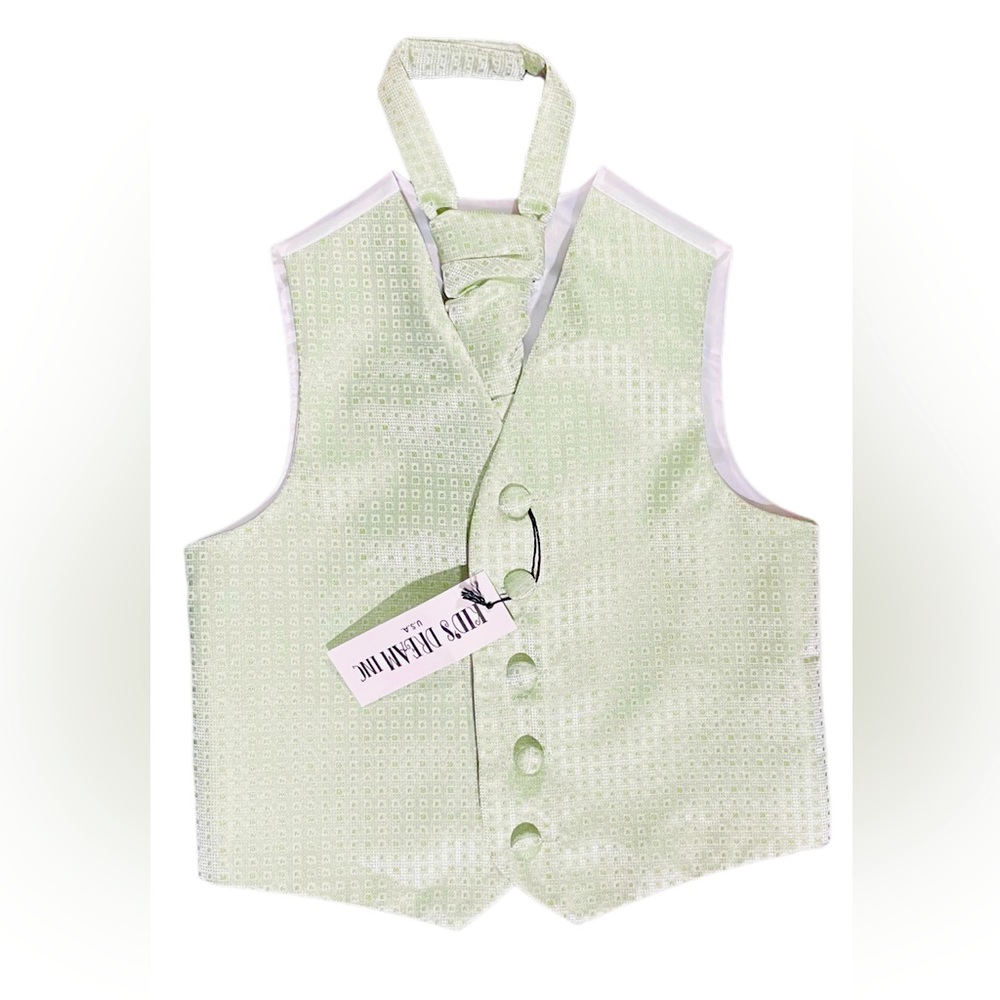 Kids Dream Sage Embroidered plaid pattern Vest and Tie Set Boys sizes